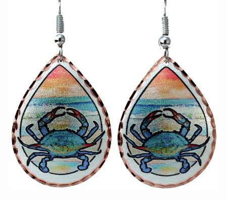 Blue Crab Earrings, Handmade Nautical Jewelry