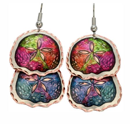 Colorful Dangle Sand Dollar Earrings, Unique Nautical Coastal Jewelry