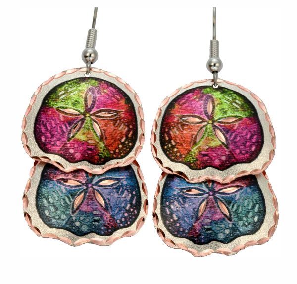 Colorful Dangle Sand Dollar Earrings, Unique Nautical Coastal Jewelry