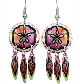 Colorful Dangle Sand Dollar Earrings, Wholesale Nautical Sea Life Jewelry