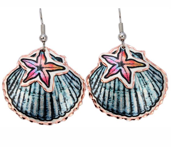 Seashell and Sea-star Dangle Earrings, Nautical Jewelry