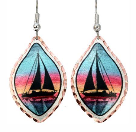 Sailboat earrings, colorful handmade nautical jewelry