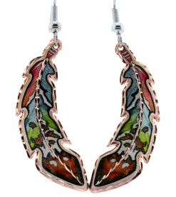Colorful copper feather earrings