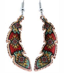 Colorful SW Native American copper feather earrings