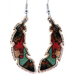 Copper feather earrings handcrafted in vibrant Navajo design