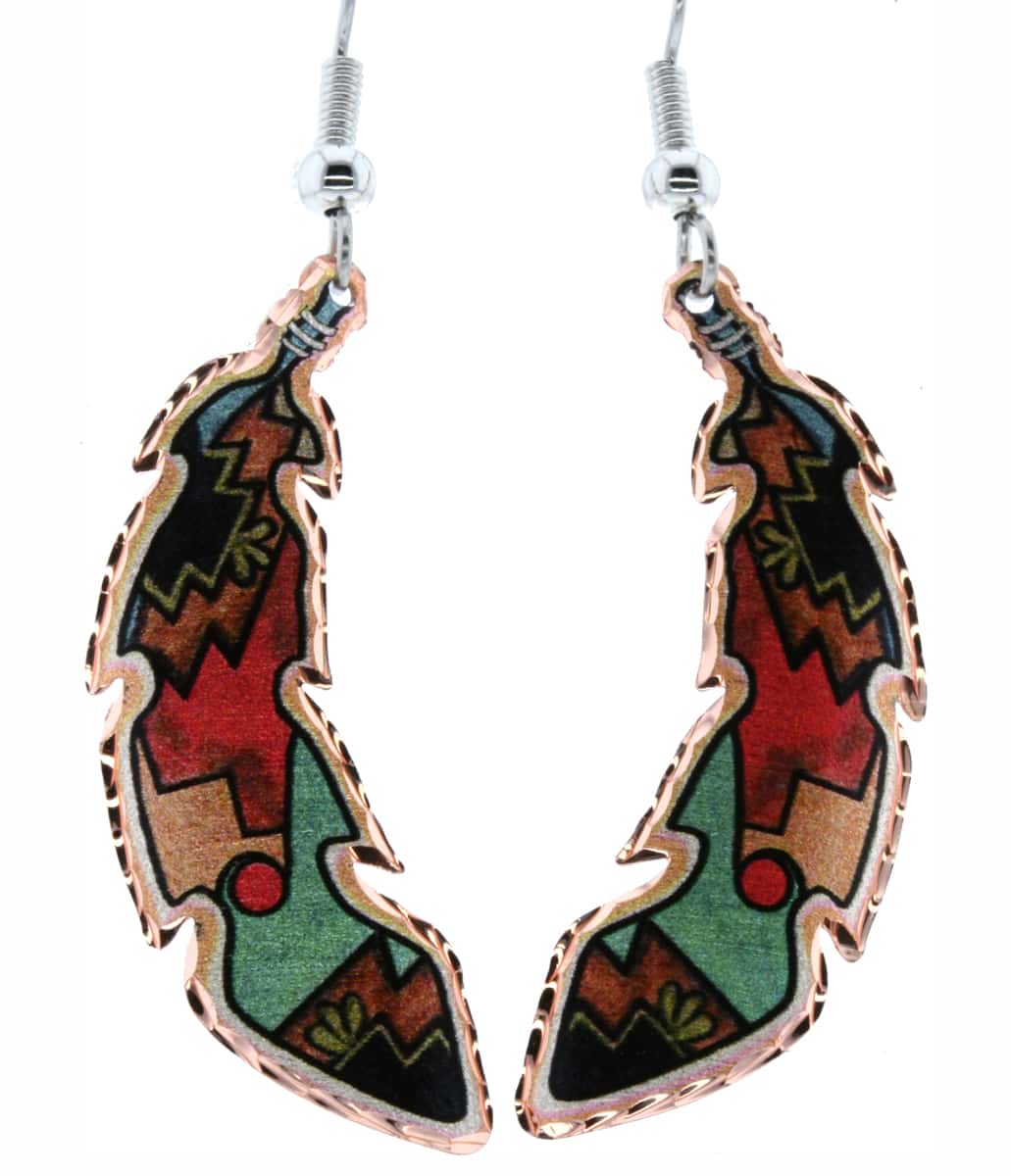 Colorful Copper Feather Earrings Colorful Copper Feather Earrings