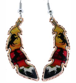 Horses copper feather earrings