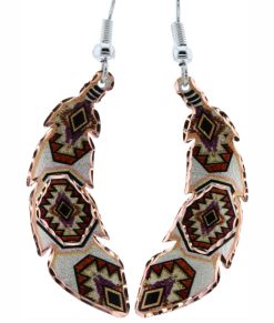 Native American copper feather earrings