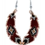 Burgundy Native Copper Feather Earrings
