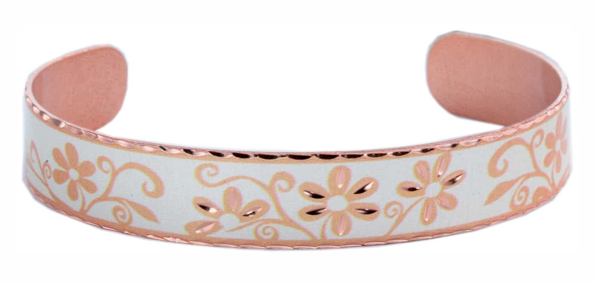Silver Tone Background Copper Flower Cuff Bracelet BSN-09sp Silver Tone Background Copper Flower Cuff Bracelet BSN-09sp