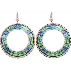 Hoop copper earrings brilliant blue and green colored