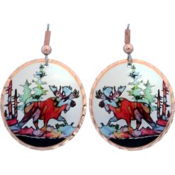 Moose earrings made from copper in brightly colored alcohol ink art