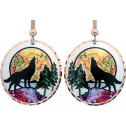 Amazing wolf earrings made from copper in alcohol ink art