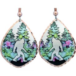 Copper bigfoot sasquatch earrings made from copper in colorful artwork