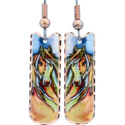 Horse earrings made from copper from original horse watercolor artwork by Lynn Bean