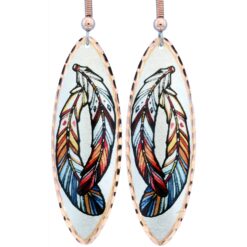 Exclusive copper feather earrings created in teardrop shape