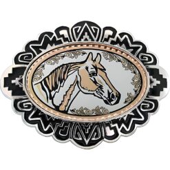 Silver Tone Western Belt Buckles Decoreated with Copper Horse Head Artwork