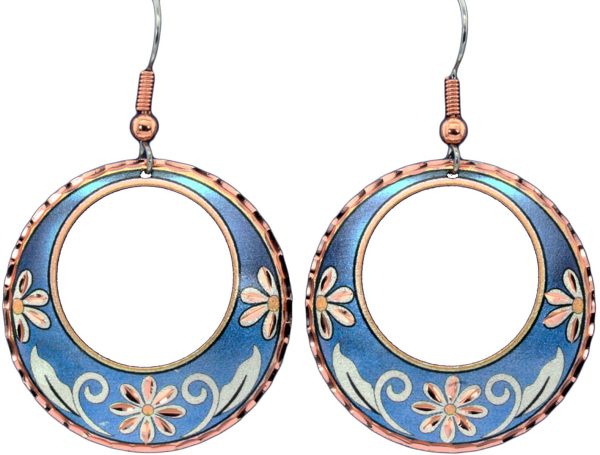 Blue Hoop Flower Earrings F-40