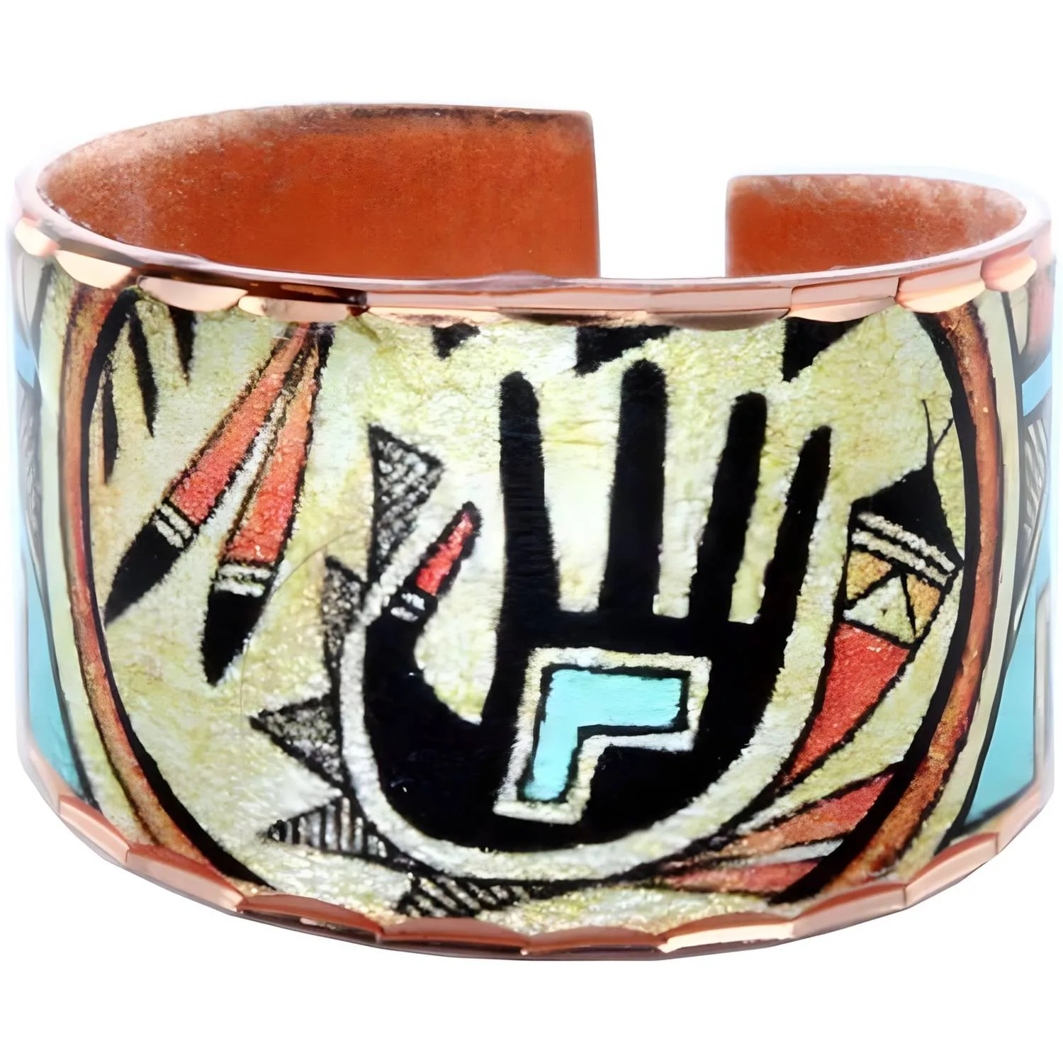 Artisan Southwestern Hand of Creation with feathers copper ring