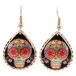 Copper Day Of The Dead Sugar Skull Earrings