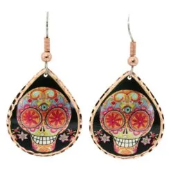 Copper Day Of The Dead Sugar Skull Earrings