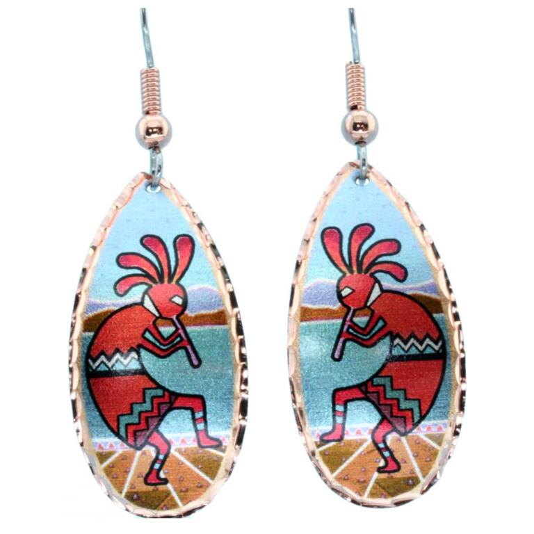 Teardrop Kokopelli Earrings, Buy Colorful Handmade Native Earrings
