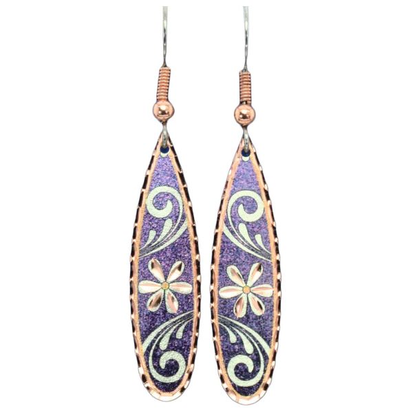 Slim Teardrop Purple Flower Earrings TL-07