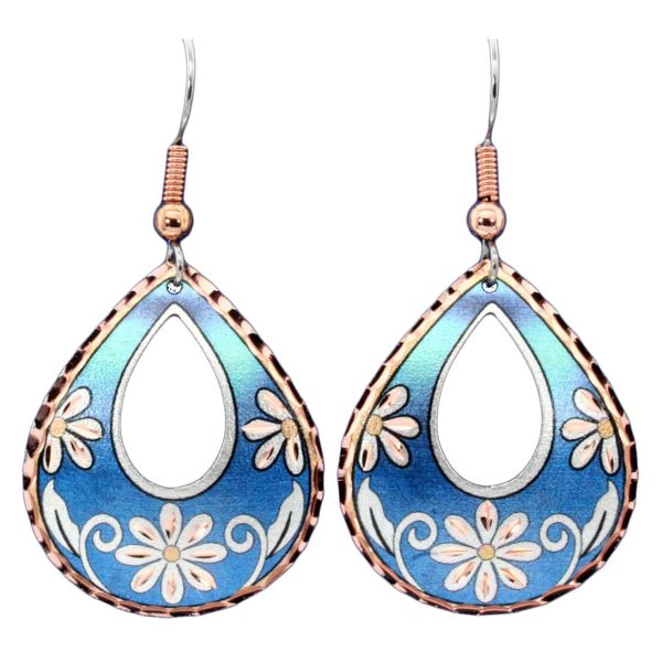 Teardrop Blue Flower Earrings F-43
