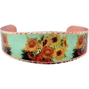 Van Gogh Sunflowers Bracelet - How We Make Copper Jewelry A vibrant copper Sunflowers bracelet inspired by Van Gogh, showcasing the beautiful results of how we make copper jewelry with lasting color.