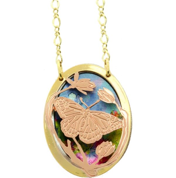Cut Out Colorful Copper Butterfly Necklace NPT-68