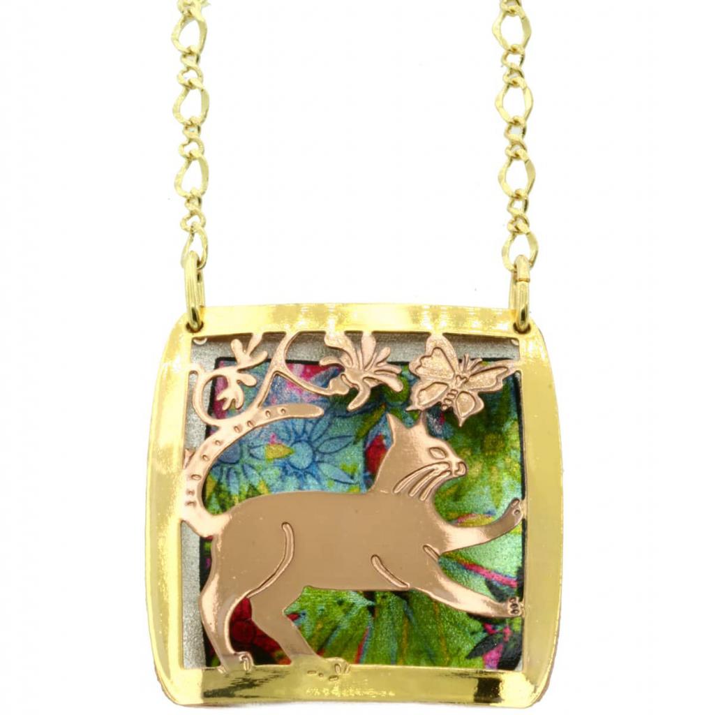 Cut Out Colorful Copper Cat Necklace NPT-29 Cut Out Colorful Copper Cat Necklace NPT-29