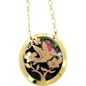 7 Best Nature-Inspired Jewelry Gifts for Bird Lovers - Gold & Copper Hummingbird Necklace Gold and copper hummingbird necklace with floral accents - 7 Best Nature-Inspired Jewelry Gifts for Bird Lovers