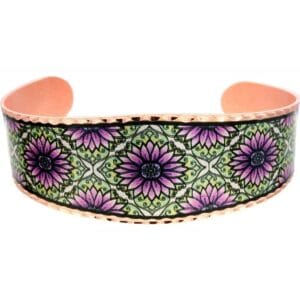 Exquisitely stylish and pleasingly graceful, this flower bracelet made from copper in a purple flowers design perfectly illustrates why handmade jewelry makes special gifts for women.
