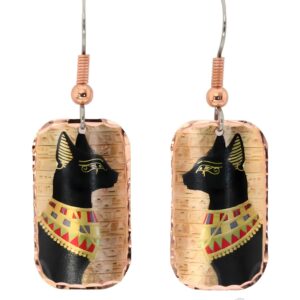 Cat jewelry makes unique gifts: Ancient Egyptian copper cat drop earrings handmade for women and cat lovers.