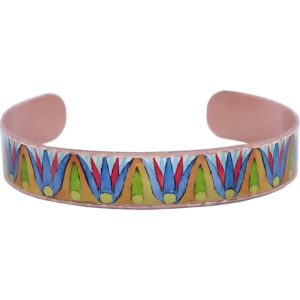 Egyptian Jewelry, Colorful Copper Lotus Cuff Bracelet