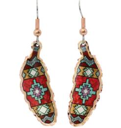 Red Southwestern Native Copper Feather Earrings CF-17