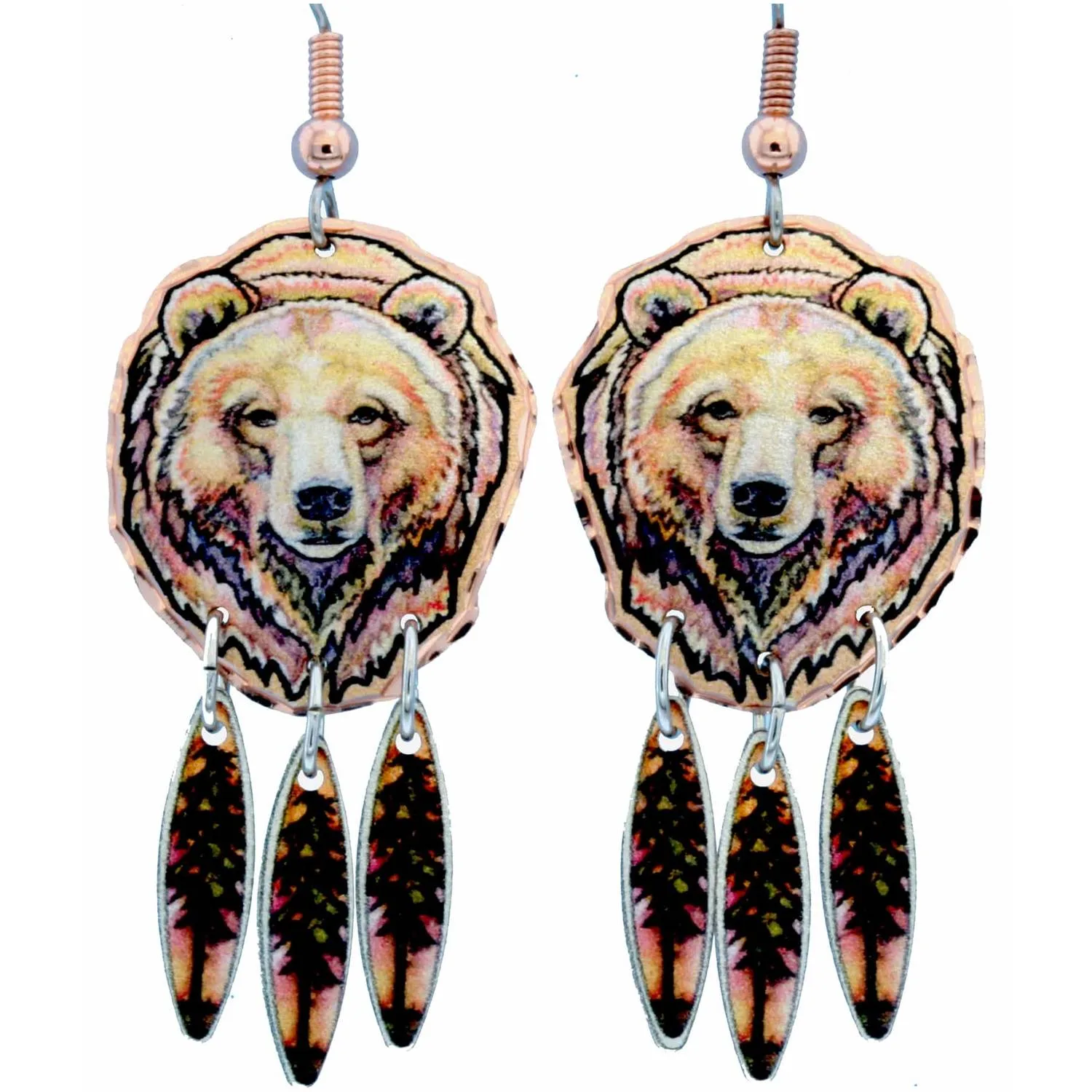 Grizzly Bear Earrings with Dangles