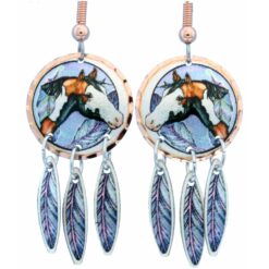 Extraordinary Horse Earrings with Feather Dangles