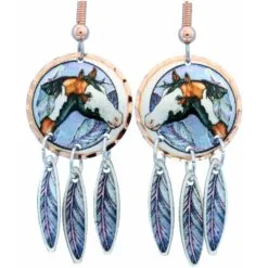 Extraordinary Horse Earrings with Feather Dangles