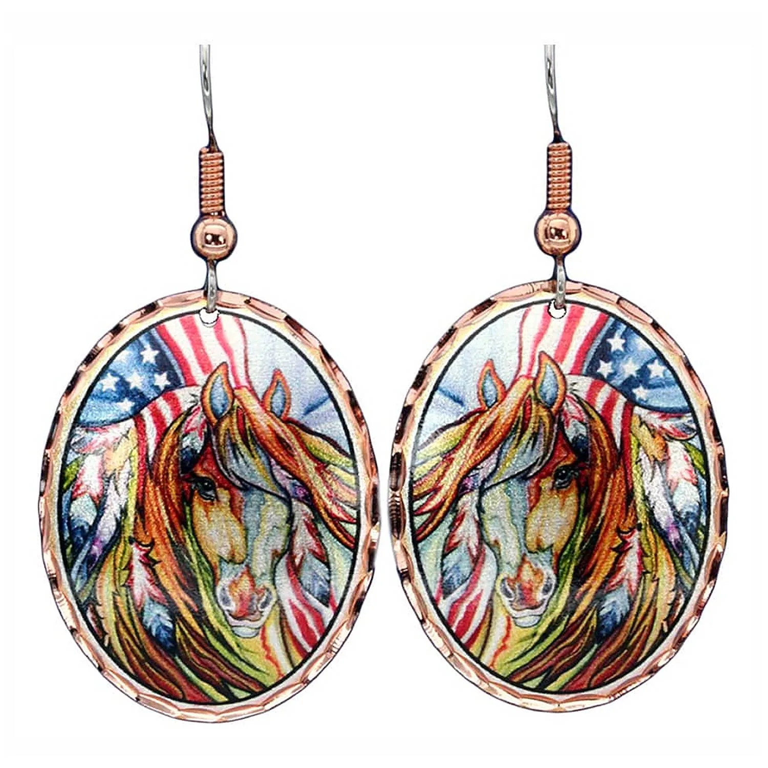 Colorful Horse Earrings with American Flag