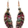 Burgundy Copper Feather Earrings CF-612