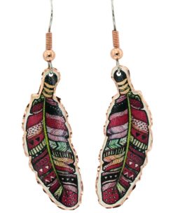 Burgundy Copper Feather Earrings CF-612