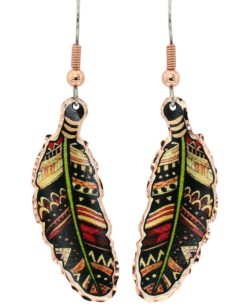 Golden Brown Copper Feather Earrings CF-613