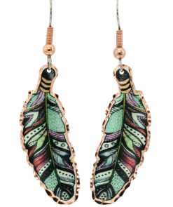 Green Copper Feather Earrings CF-611