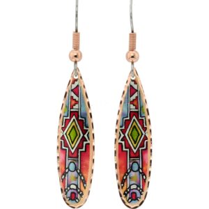 Handmade copper teardrop Native earrings in bright colors, beautifully illustrating what makes handmade jewelry more valuable.