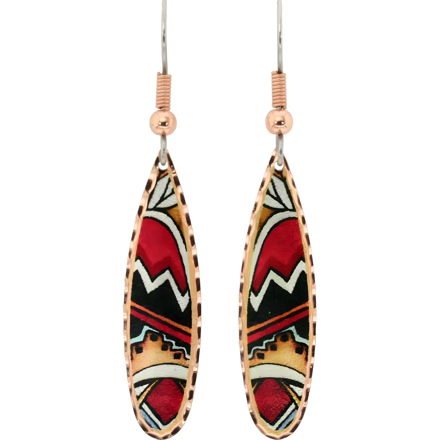 Abstract Colorful Copper Pueblo Earrings
