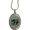 Unique oval silver-tone locket necklace with Southwestern fetish bear on turquoise