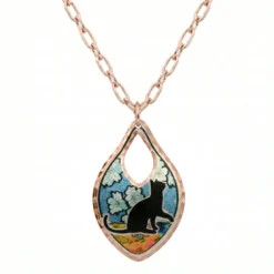 Colorful Flowers Cat Silhouette Necklace NCA-665