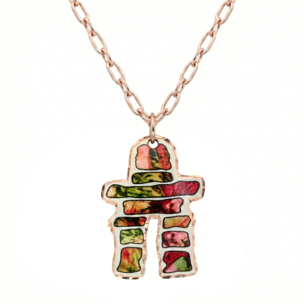 Cut Out Colorful Inukshuk Necklace NCA-64 Cut Out Colorful Inukshuk Necklace NCA-64