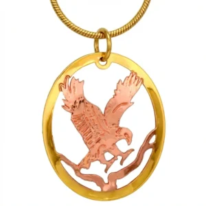 Artisan Copper and Gold Soaring Eagle Pendant – 10 Ways to Make Handmade Jewelry from Copper Handmade copper and gold eagle pendant showcasing metalsmithing techniques in 10 ways to make handmade etched jewelry from copper.